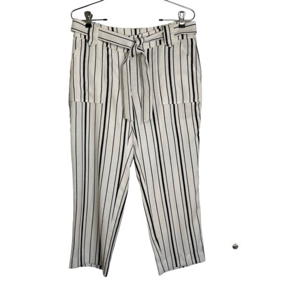 Capris Pants Lightweight Beachy Coastal Straight Leg Soft Comfy Striped Size 8/M